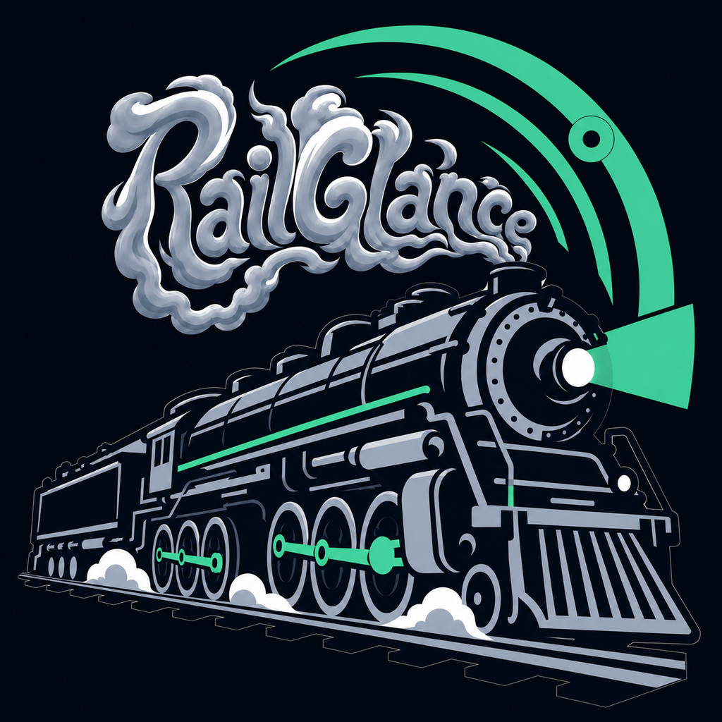 RailGlance steam locomotive logo